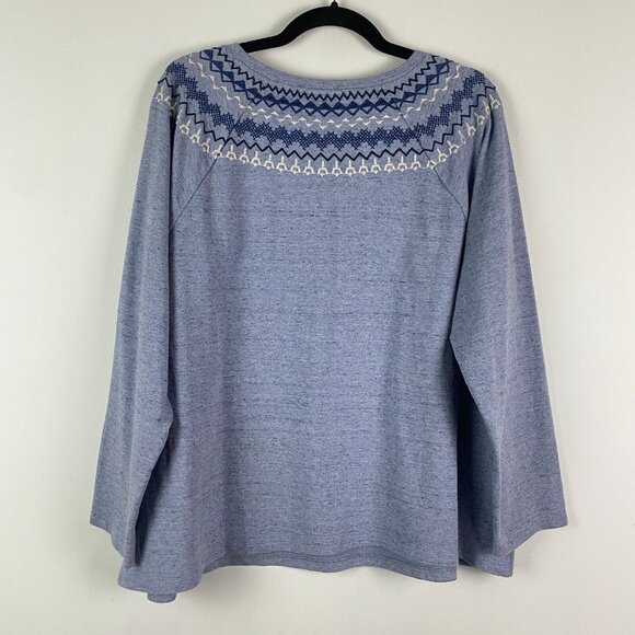 J. Jill Heathered Blue Fair Isle Embroidered Sweater Womens XL Pullover - Picture 5 of 9